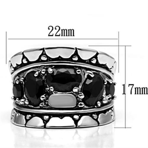 3W262 - Rhodium Brass Ring with AAA Grade CZ  in Black Diamond-1