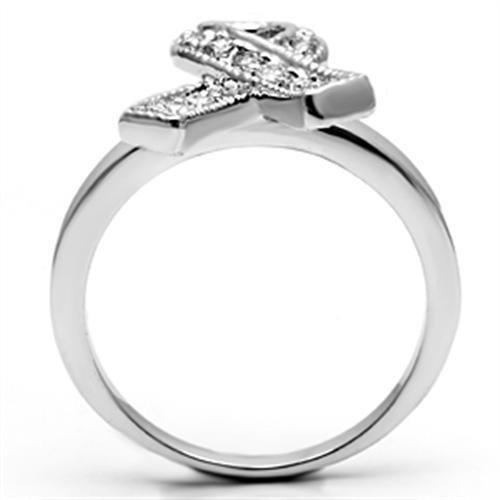 3W263 - Rhodium Brass Ring with AAA Grade CZ  in Clear-2