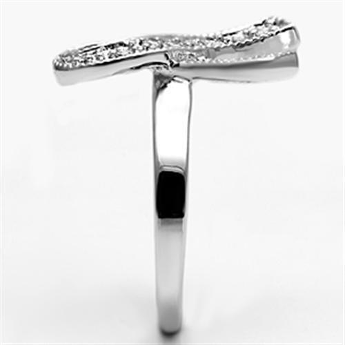 3W263 - Rhodium Brass Ring with AAA Grade CZ  in Clear-3