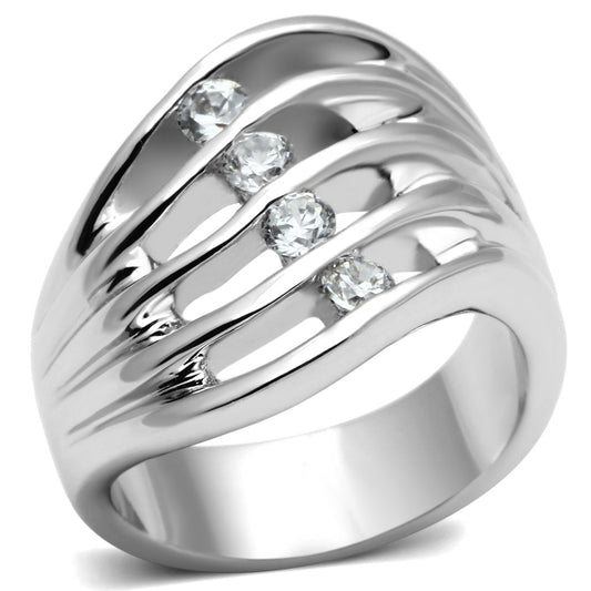 3W265 - Rhodium Brass Ring with AAA Grade CZ  in Clear-0