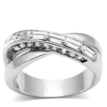 3W269 - Rhodium Brass Ring with Top Grade Crystal  in Clear-0