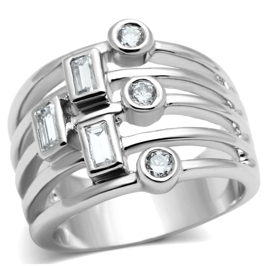 3W271 - Rhodium Brass Ring with AAA Grade CZ  in Clear-0