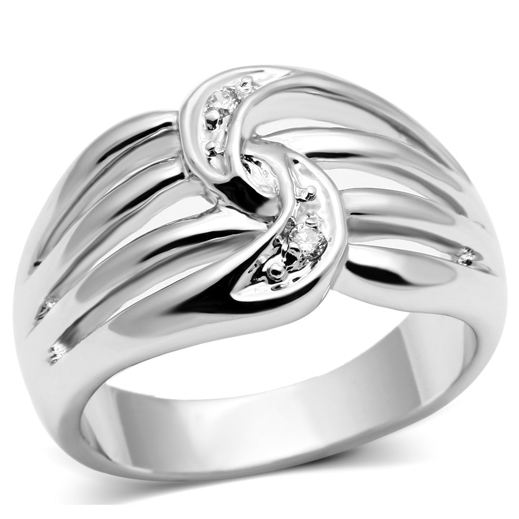3W272 - Rhodium Brass Ring with AAA Grade CZ  in Clear-0