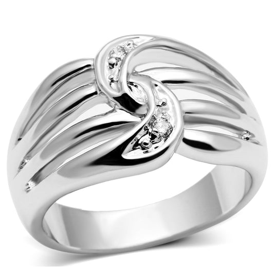 3W272 - Rhodium Brass Ring with AAA Grade CZ  in Clear-0
