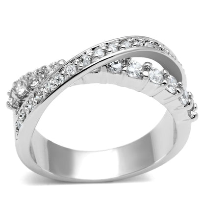 3W274 - Rhodium Brass Ring with AAA Grade CZ  in Clear-0