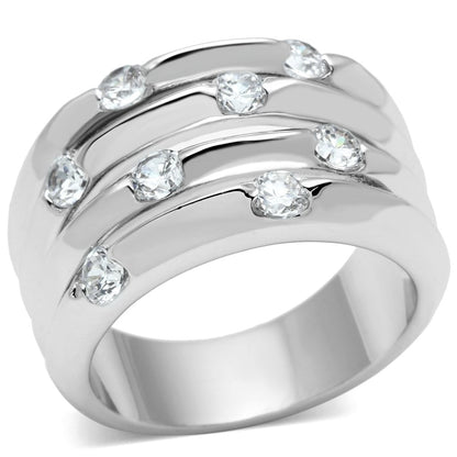3W275 - Rhodium Brass Ring with AAA Grade CZ  in Clear-0