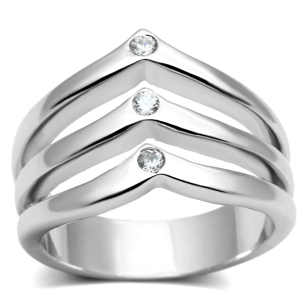 3W276 - Rhodium Brass Ring with AAA Grade CZ  in Clear-0
