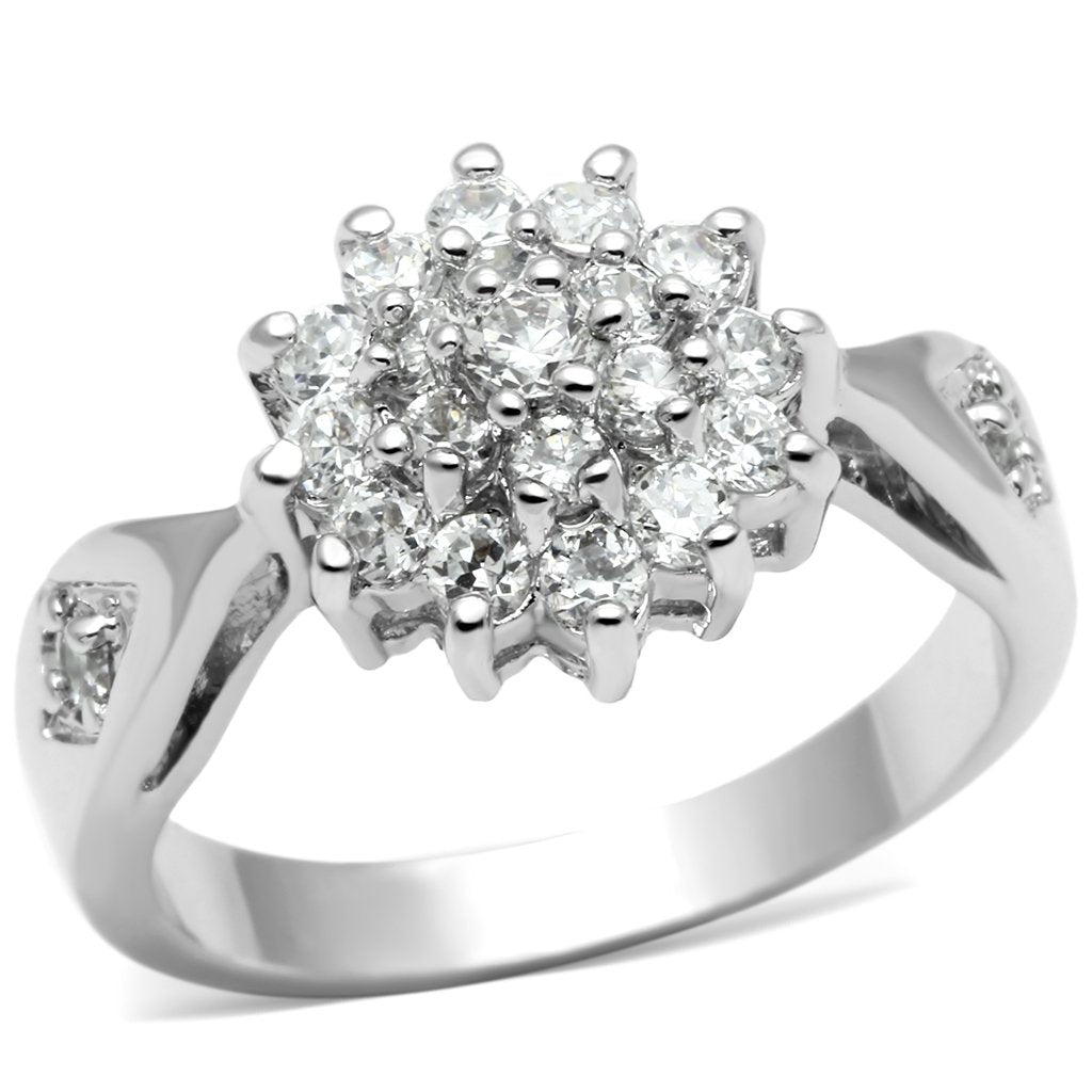 3W278 - Rhodium Brass Ring with AAA Grade CZ  in Clear-0