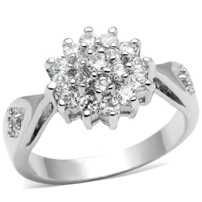 3W278 - Rhodium Brass Ring with AAA Grade CZ  in Clear-0