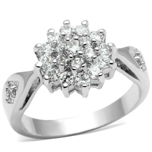3W278 - Rhodium Brass Ring with AAA Grade CZ  in Clear-0