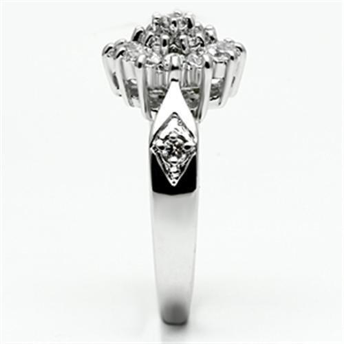3W278 - Rhodium Brass Ring with AAA Grade CZ  in Clear-3