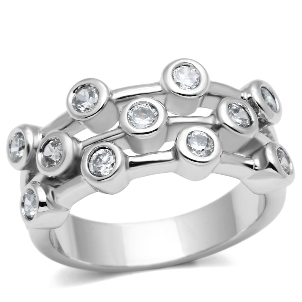 3W280 - Rhodium Brass Ring with AAA Grade CZ  in Clear-0