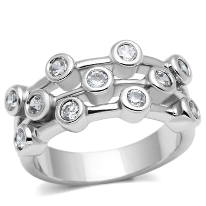 3W280 - Rhodium Brass Ring with AAA Grade CZ  in Clear-0