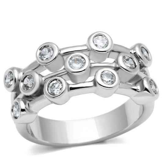 3W280 - Rhodium Brass Ring with AAA Grade CZ  in Clear-0