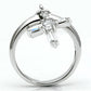 3W283 - Rhodium Brass Ring with AAA Grade CZ  in Clear-2
