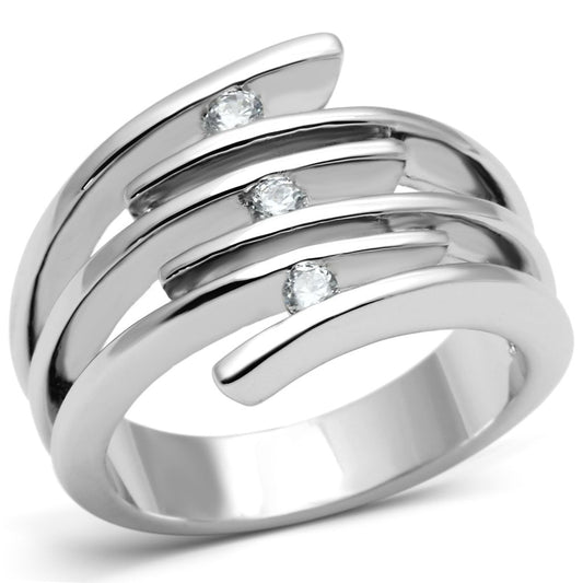 3W285 - Rhodium Brass Ring with AAA Grade CZ  in Clear-0