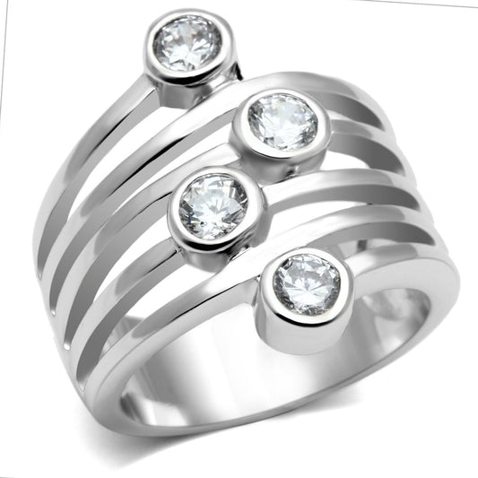 3W286 - Rhodium Brass Ring with AAA Grade CZ  in Clear-0