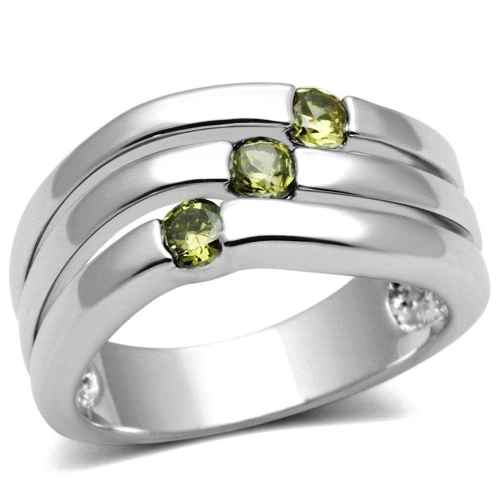 3W289 - Rhodium Brass Ring with AAA Grade CZ  in Olivine color-0