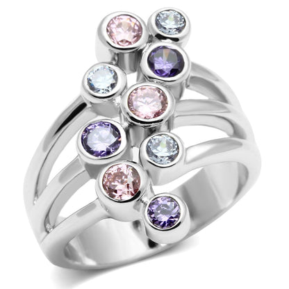 Lorna Cocktail Ring - Rhodium Brass, AAA CZ , Multi Color - 3W290-0