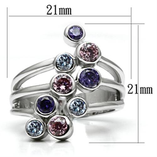 Lorna Cocktail Ring - Rhodium Brass, AAA CZ , Multi Color - 3W290-1