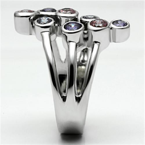 Lorna Cocktail Ring - Rhodium Brass, AAA CZ , Multi Color - 3W290-3
