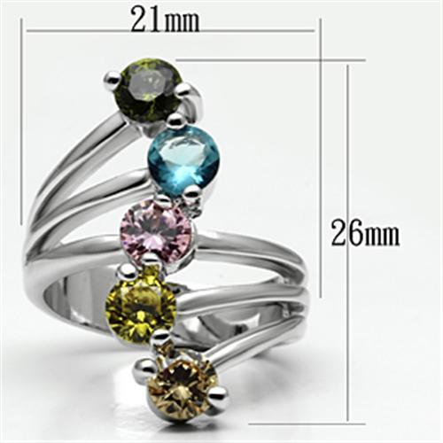Lyra Cocktail Ring - Rhodium Brass, AAA CZ , Multi Color - 3W291-2