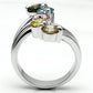 Lyra Cocktail Ring - Rhodium Brass, AAA CZ , Multi Color - 3W291-3