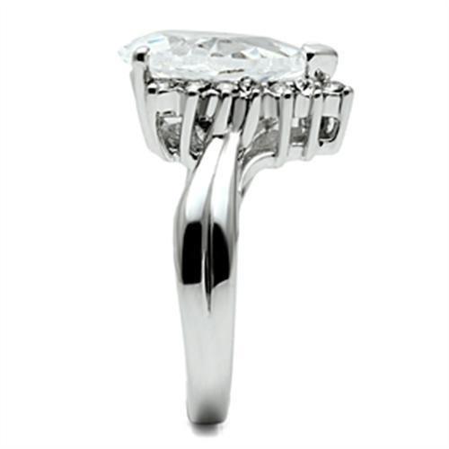 3W292 - Rhodium Brass Ring with AAA Grade CZ  in Clear-3