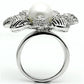 3W294 - Rhodium Brass Ring with Synthetic Pearl in White-2