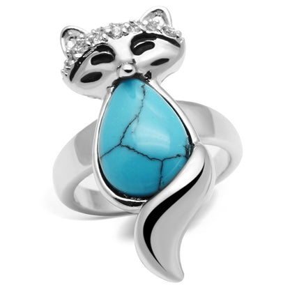 3W295 - Rhodium Brass Ring with Synthetic Turquoise in Sea Blue-0