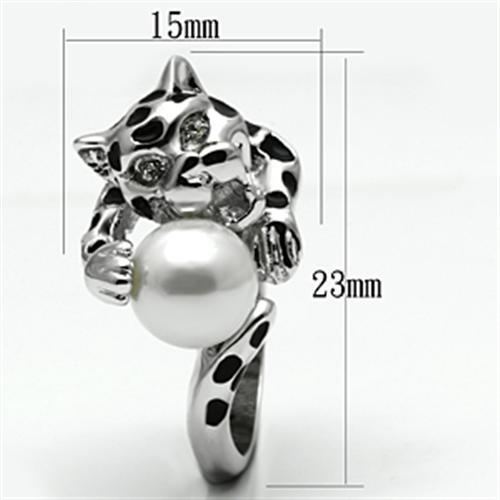 3W297 - Rhodium Brass Ring with Synthetic Pearl in White-1