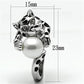 3W297 - Rhodium Brass Ring with Synthetic Pearl in White-1