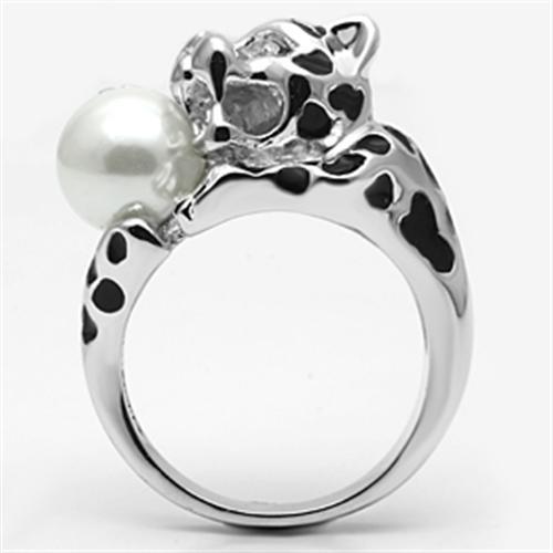 3W297 - Rhodium Brass Ring with Synthetic Pearl in White-3