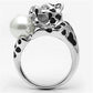 3W297 - Rhodium Brass Ring with Synthetic Pearl in White-3