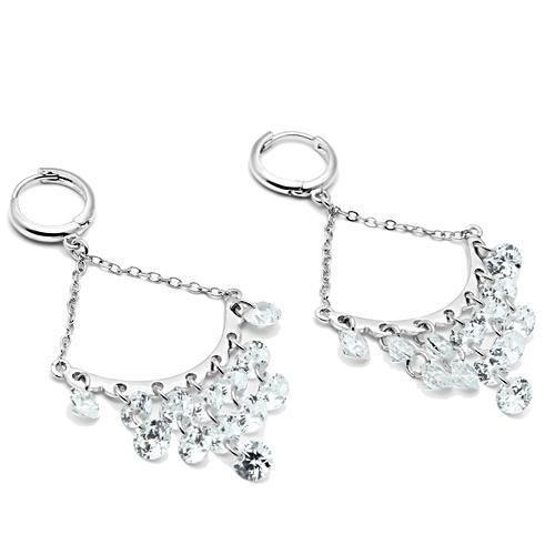 3W300 - Rhodium Brass Earrings with AAA Grade CZ  in Clear-2