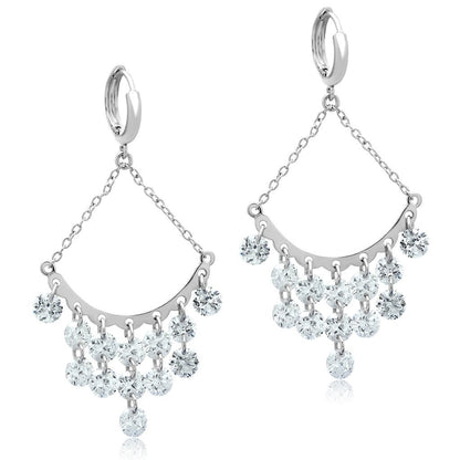 3W300 - Rhodium Brass Earrings with AAA Grade CZ  in Clear-0