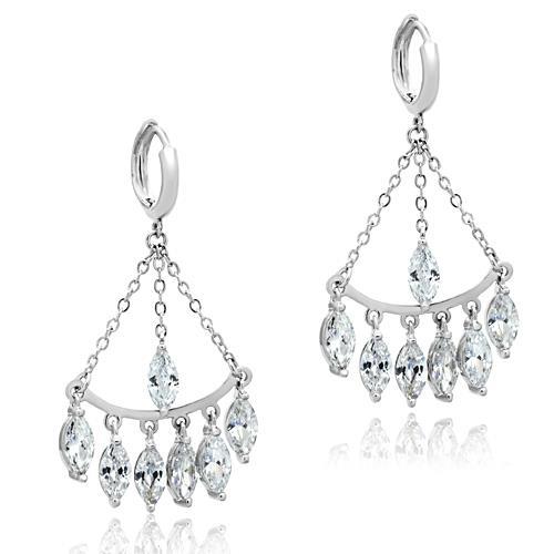 3W301 - Rhodium Brass Earrings with AAA Grade CZ  in Clear-0
