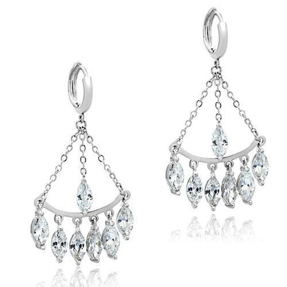 3W301 - Rhodium Brass Earrings with AAA Grade CZ  in Clear-0