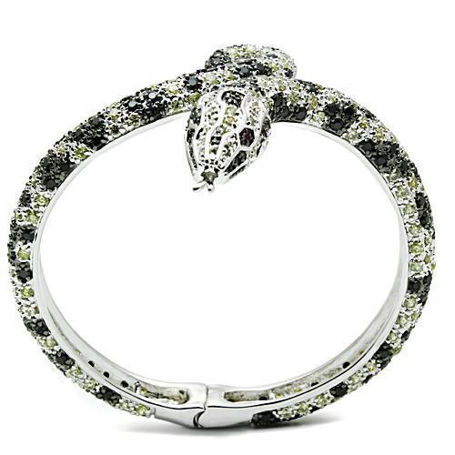 3W303 - Rhodium + Ruthenium Brass Bangle with AAA Grade CZ  in Multi Color-2