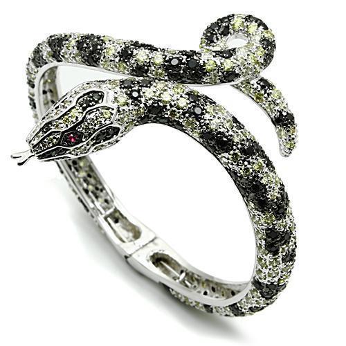 3W303 - Rhodium + Ruthenium Brass Bangle with AAA Grade CZ  in Multi Color-0
