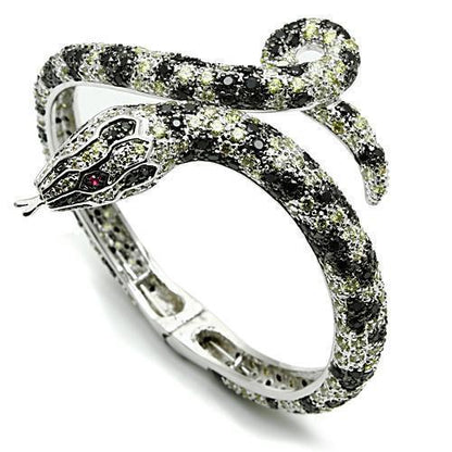 3W303 - Rhodium + Ruthenium Brass Bangle with AAA Grade CZ  in Multi Color-0