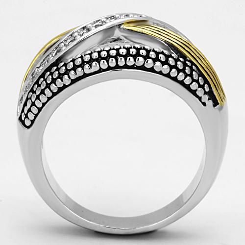 3W305 - Reverse Two-Tone Brass Ring with AAA Grade CZ  in Clear-2