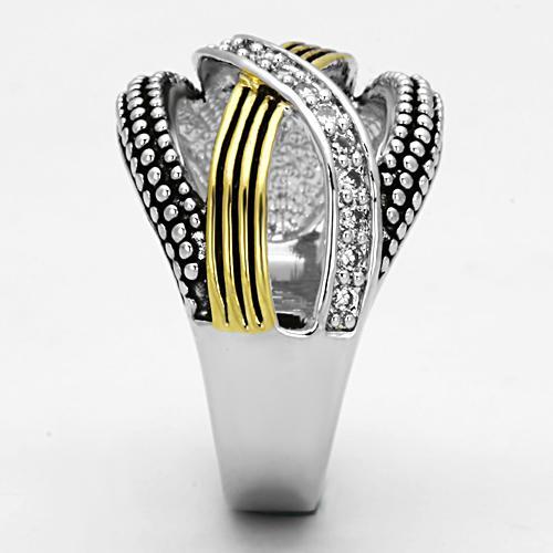 3W305 - Reverse Two-Tone Brass Ring with AAA Grade CZ  in Clear-3