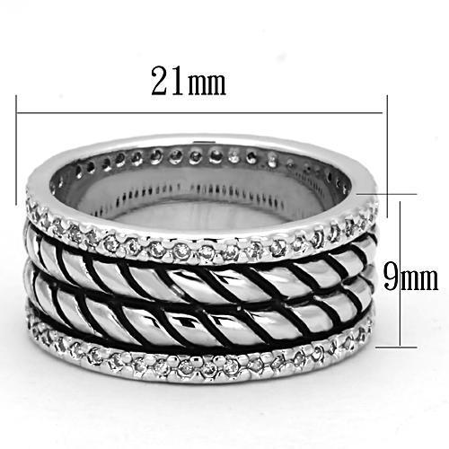 3W306 - Rhodium Brass Ring with AAA Grade CZ  in Clear-1