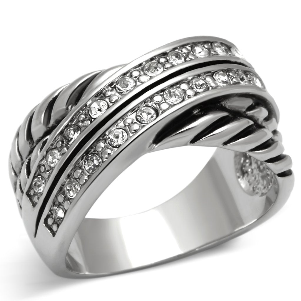 3W311 - Rhodium Brass Ring with Top Grade Crystal  in Clear-0