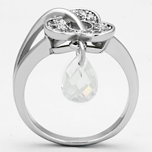 3W312 - Rhodium Brass Ring with AAA Grade CZ  in Clear-2