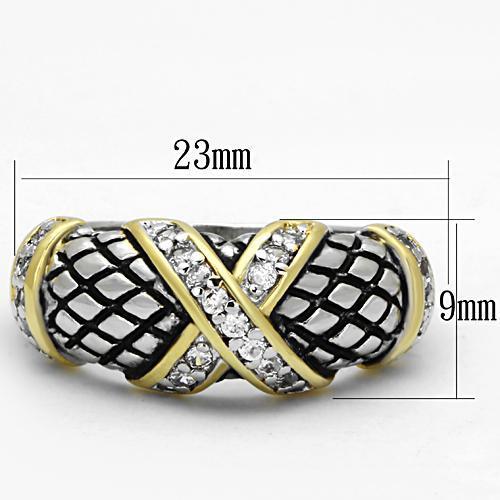 3W314 - Reverse Two-Tone Brass Ring with AAA Grade CZ  in Clear-1