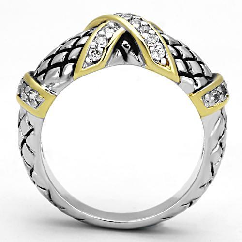 3W314 - Reverse Two-Tone Brass Ring with AAA Grade CZ  in Clear-2