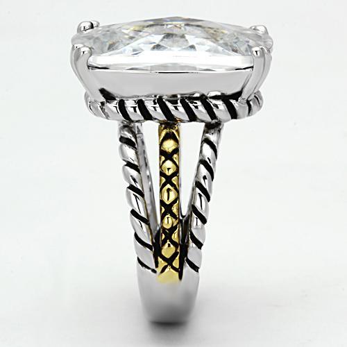 3w316 - Reverse Two-Tone Brass Ring with AAA Grade CZ  in Clear-3