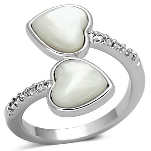 3w317 - Rhodium Brass Ring with Precious Stone Conch in White-0